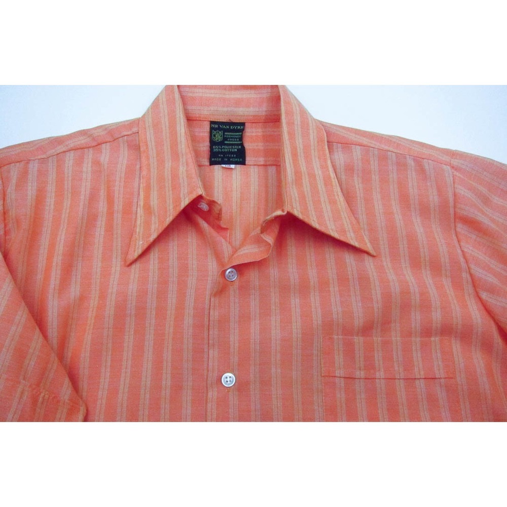 PRISTINE VTG Mr Van Dyke Orange Striped 70s Disco Short Sleeve Shirt L